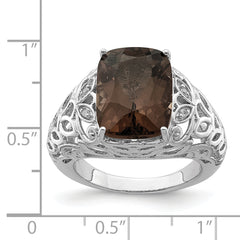 Sterling Silver Rhodium Smoky Quartz & Diam. Ring