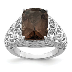 Sterling Silver Rhodium Smoky Quartz & Diam. Ring