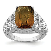 Sterling Silver Rhodium Whiskey Quartz & Diam. Ring
