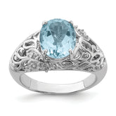 Sterling Silver Rhodium Sky Blue Topaz & Diam. Ring