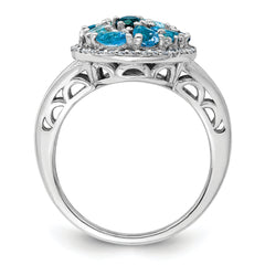 Sterling Silver Rhodium Light Swiss Blue Topaz & Diam. Ring