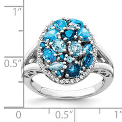 Sterling Silver Rhodium Light Swiss Blue Topaz & Diam. Ring