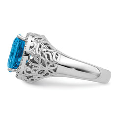 Sterling Silver Rhodium Oval Swiss Blue Topaz & Diam. Ring