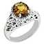 Sterling Silver Rhodium-plated Oval Whiskey Quartz & Diamond Ring