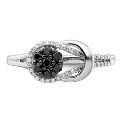 White Night Sterling Silver Rhodium-plated Black and White Diamond Love Knot Ring