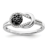 White Night Sterling Silver Rhodium-plated Black and White Diamond Love Knot Ring