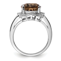 Sterling Silver Rhodium Oval Smoky Quartz & Diam. Ring