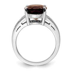 Sterling Silver Rhodium Oval Smoky Quartz & Diam. Ring