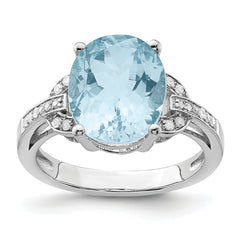 Sterling Silver Rhodium Sky Blue Topaz & Diam. Ring