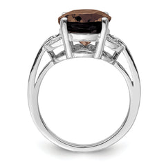 Sterling Silver Rhodium Smoky Quartz & Diam. Ring