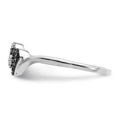 White Night Sterling Silver Rhodium-plated Black and White Diamond Double Heart Ring