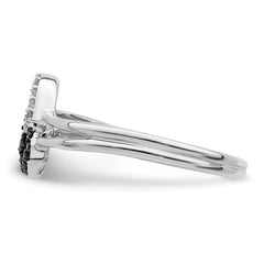 White Night Sterling Silver Rhodium-plated Black and White Diamond Double Heart Ring