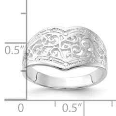 Sterling Silver Polished Heart Swirl Design Ring