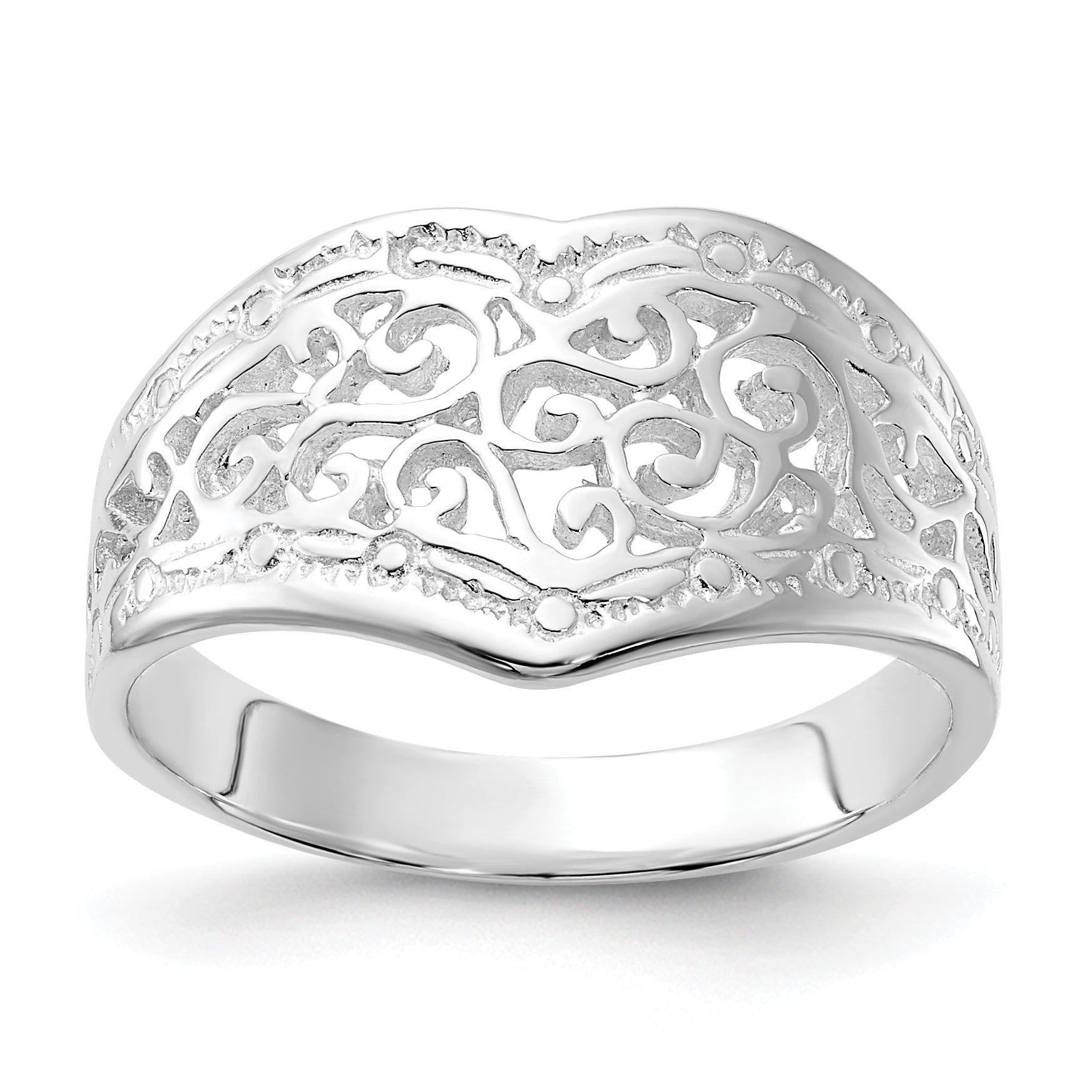 Sterling Silver Polished Heart Swirl Design Ring