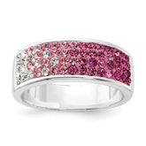 Sterling Silver Stellux Crystal Pink & White Ombre Band Ring