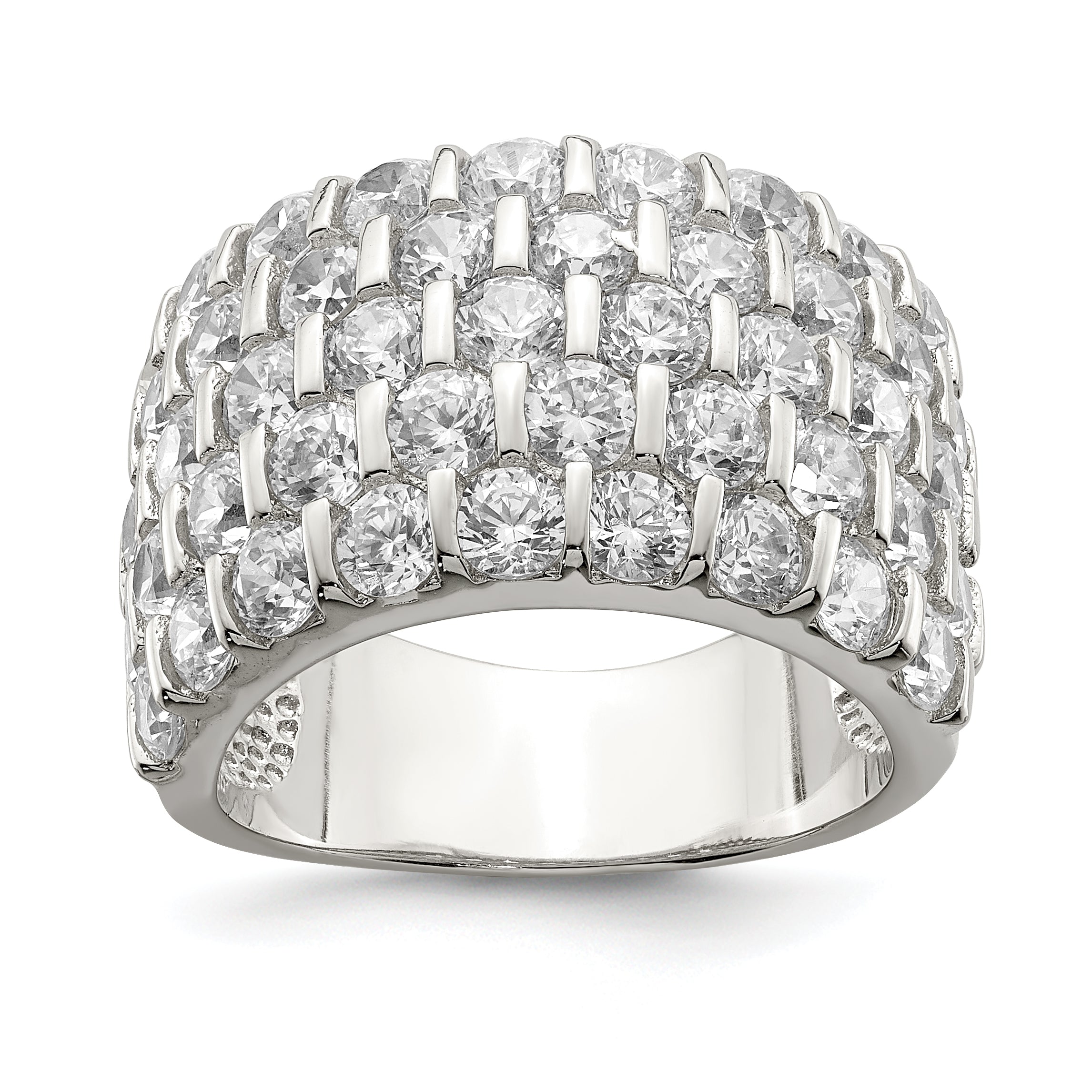 Sterling Silver Rhodium-plated CZ Wide Band Ring