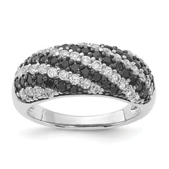 Sterling Silver Rhodium-plated Black & White CZ Ring