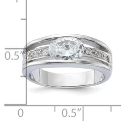 Sterling Silver Rhodium Plated Oval CZ Ring
