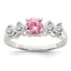 Sterling Silver Pink Round CZ With Side Stones Ring
