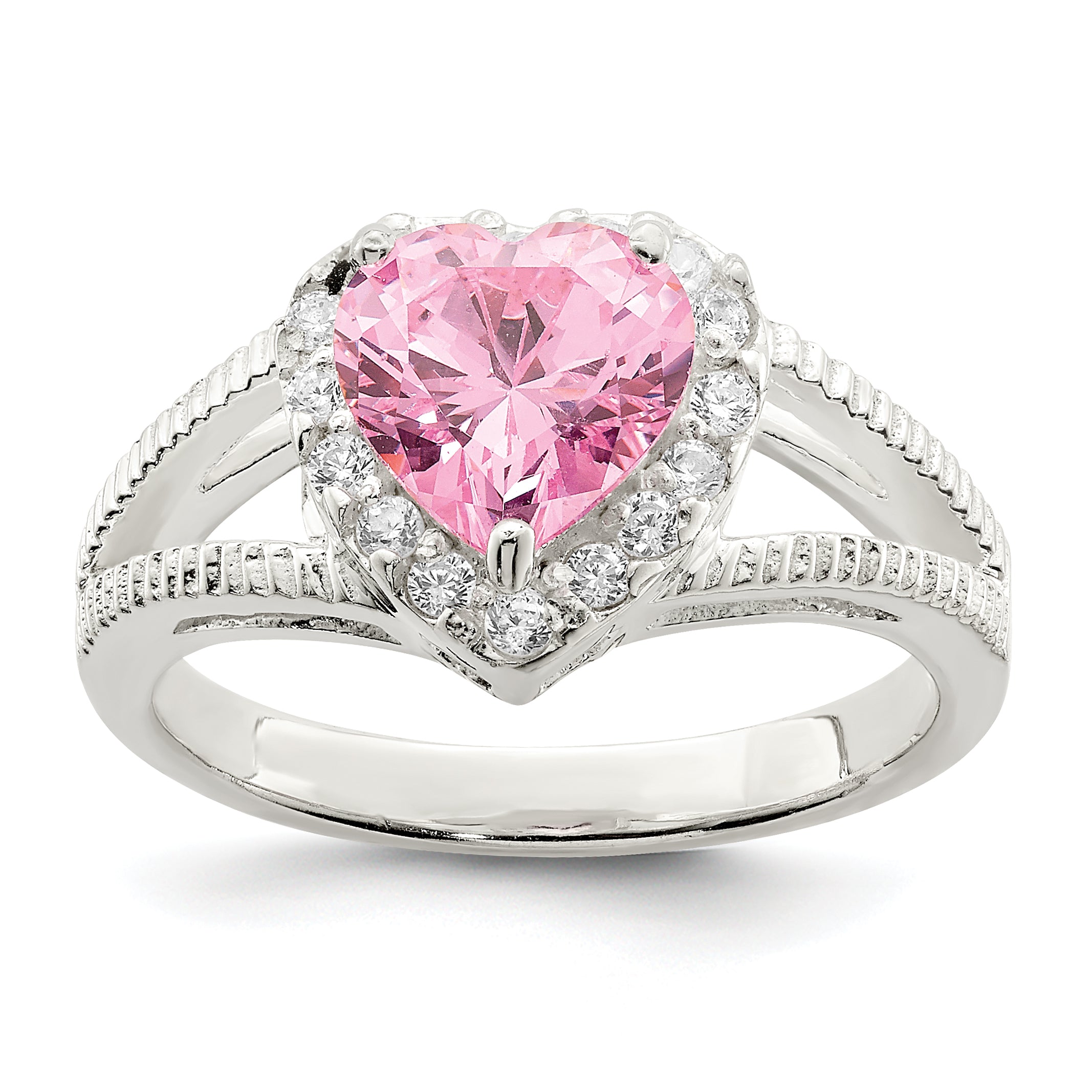 Sterling Silver Pink CZ Heart Ring