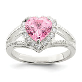 Sterling Silver Pink CZ Heart Ring