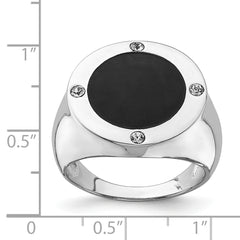 Sterling Silver Rhodium Plated Black Simulated Onyx & CZ Ring