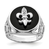 Sterling Silver Rhodium Plated CZ Black Onyx Ring