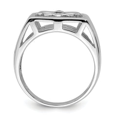 Sterling Silver Rhodium Plated CZ Fleur de lis Ring