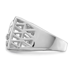 Sterling Silver Rhodium Plated CZ Fleur de lis Ring