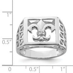 Sterling Silver Rhodium Plated CZ Fleur de lis Ring