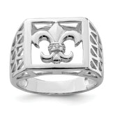 Sterling Silver Rhodium Plated CZ Fleur de lis Ring