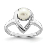 Sterling Silver Rhodium Plated Diamond and FW Cultured Pearl Ring