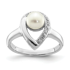 Sterling Silver Rhodium Plated Diamond and FW Cultured Pearl Ring