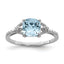 Sterling Silver Rhodium Plated Diamond and Aquamarine Ring