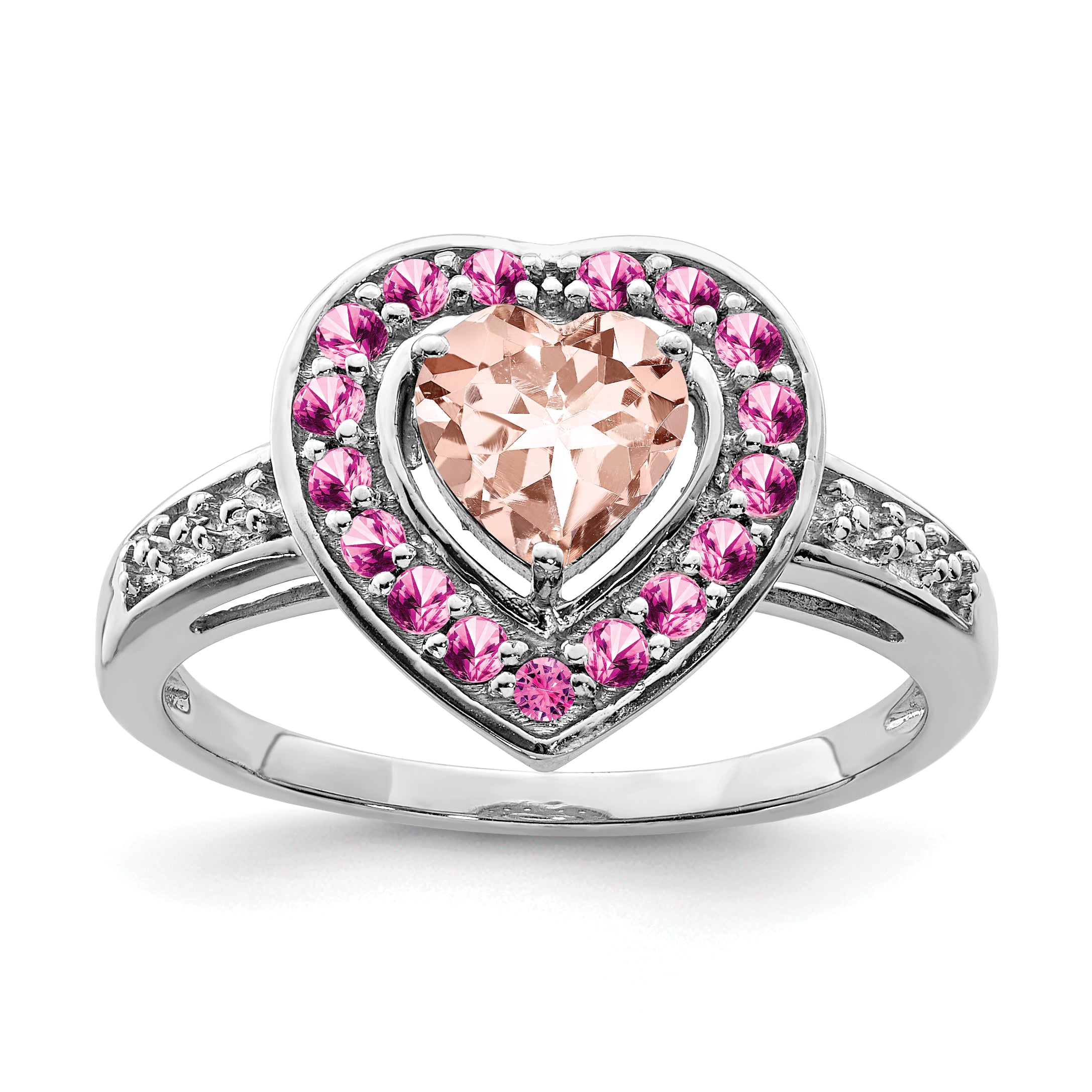 Sterling Silver Rhodium Morganite Heart Ring