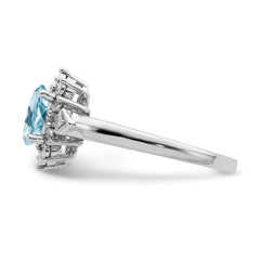 Sterling Silver Rhodium Diam. & Light Blue Topaz Ring