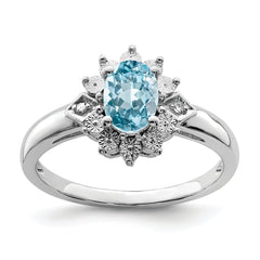 Sterling Silver Rhodium Diam. & Light Blue Topaz Ring