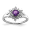 Sterling Silver Rhodium-plated Diamond & Amethyst Ring