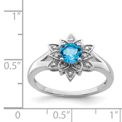 Sterling Silver Rhodium Diam. & Light Blue Topaz Ring
