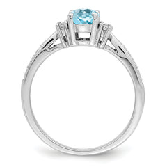 Sterling Silver Rhodium Diam. & Light Blue Topaz Ring