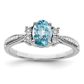 Sterling Silver Rhodium-Plated Diamond and Light Blue Topaz Ring