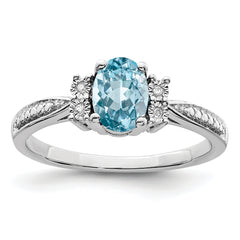 Sterling Silver Rhodium Diam. & Light Blue Topaz Ring