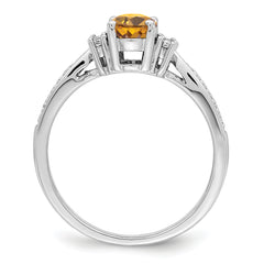 Sterling Silver Rhodium Diam. & Whiskey Quartz Ring