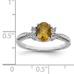 Sterling Silver Rhodium Diam. & Whiskey Quartz Ring