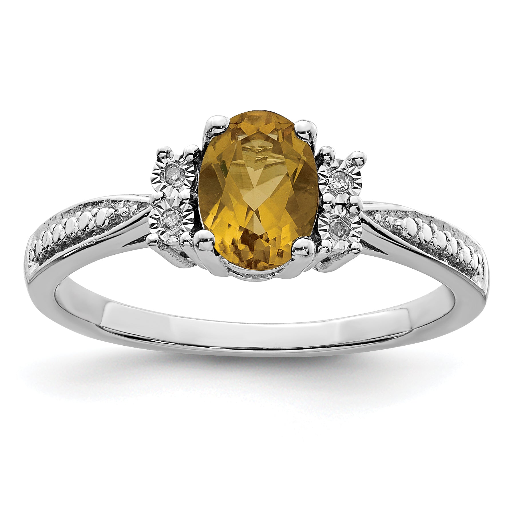 Sterling Silver Rhodium Diam. & Whiskey Quartz Ring