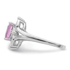 Sterling Silver Rhodium Diam. & Pink Quartz Ring