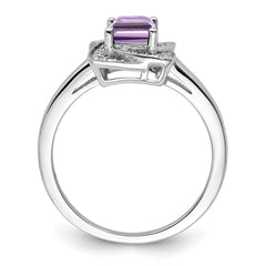 Sterling Silver Rhodium Diam. & Pink Quartz Ring