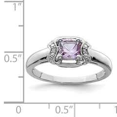 Sterling Silver Rhodium Diam. & Pink Quartz Ring