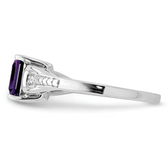 Sterling Silver Rhodium-plated Diamond & Amethyst Ring