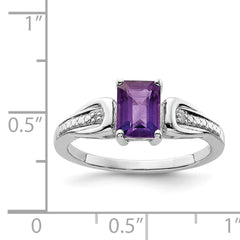 Sterling Silver Rhodium-plated Diamond & Amethyst Ring